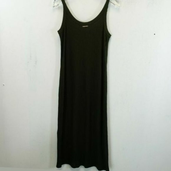 MICHAEL‎ KORS Dress Hunter Green Shift Midi XS Ribbed Knit Solid Gold M Buckle - Picture 1 of 10